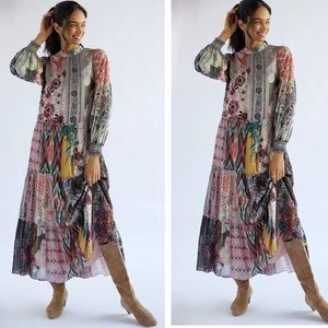 New Anthropologie Geisha Designs Patchwork Print Maxi Dress  sz Small